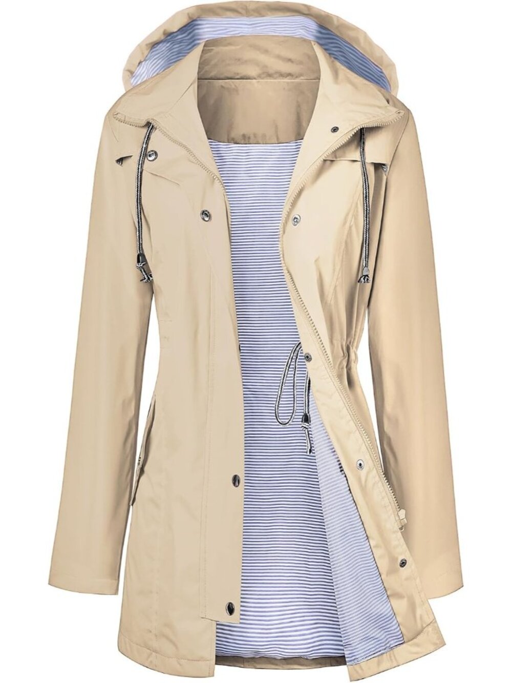 〽️Women's Long Khaki Raincoat Waterproof Hooded Lightweight Windbreaker Jacket